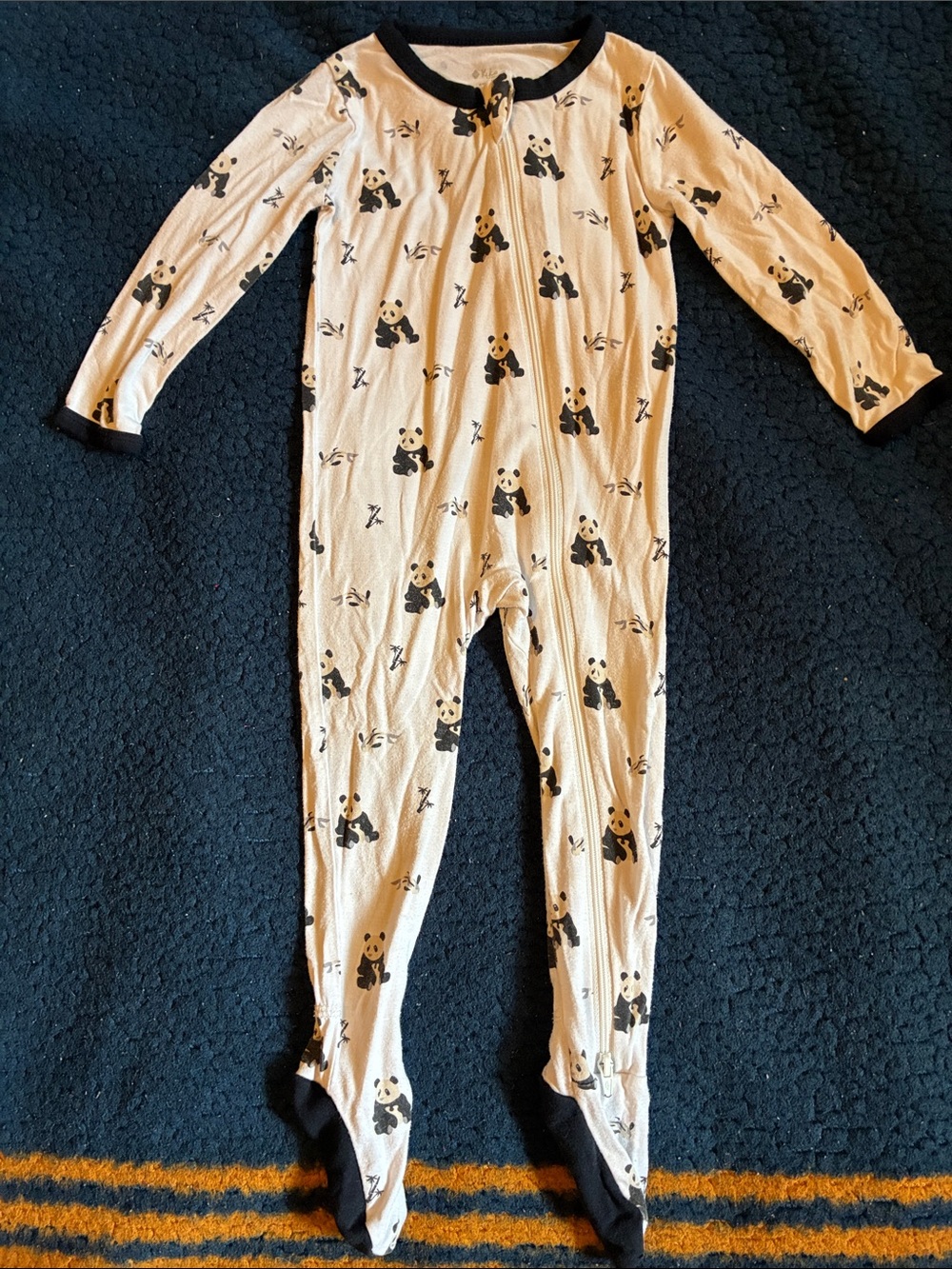 Kyte BABY cream Panda Footed One-Piece with Black Trim